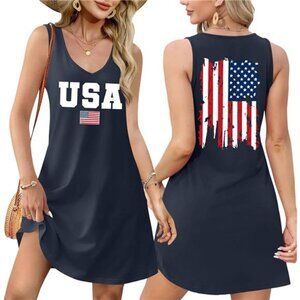 Women’s 4th of July Flag Dress – Sleeveless V-Neck Mini Sundress